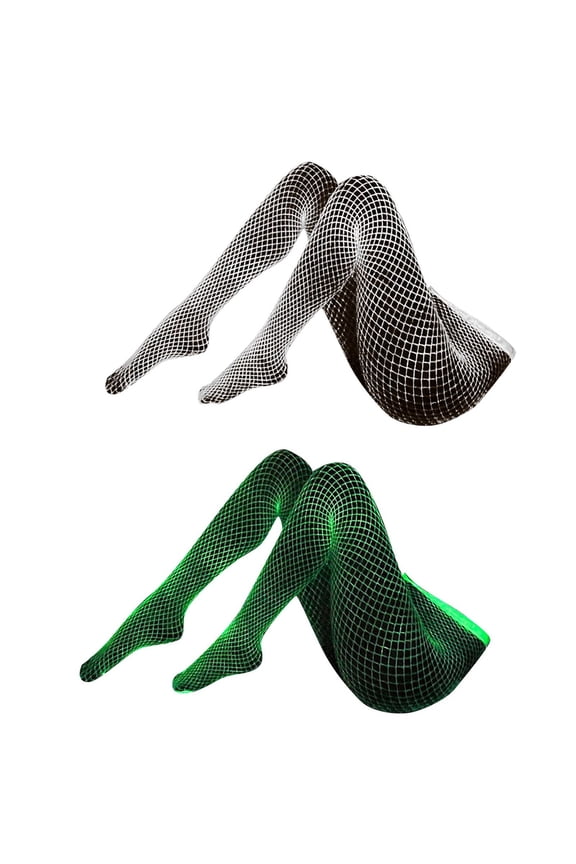 Women's Ripped Tights Green Shiny Fishnet Pantyhose Fluorescence Shimmer Funky Leggings Tights for Women