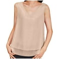 thumbnail image 1 of Ovbmpzd Women's Tank Tops V Neck Long Plus Size Beige Chiffon Shirts Sleeveless Spring Summer Camisole Tops for Women Trendy L, 1 of 5