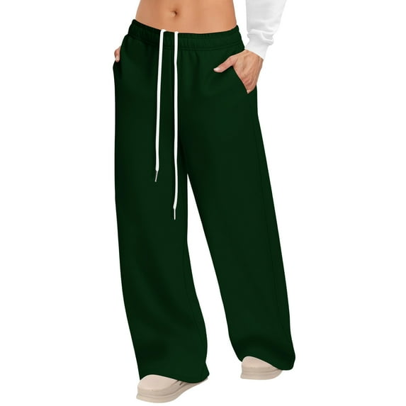 Ovbmpzd Women's Wide Leg Pants Green Workout Sweatpants Baggy Solid Color Low Rise Pants for Women XL