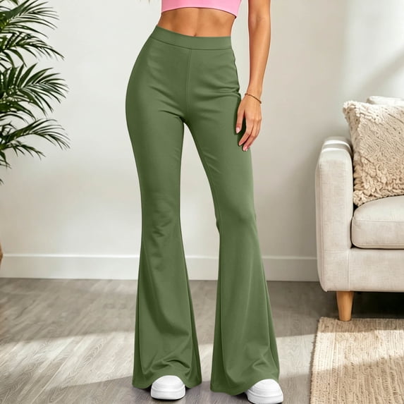 Ovbmpzd Women’s Yoga Pants Petite Tummy Control Flare Army Green Leggings Casual Long Mid Waist Leggings,XL