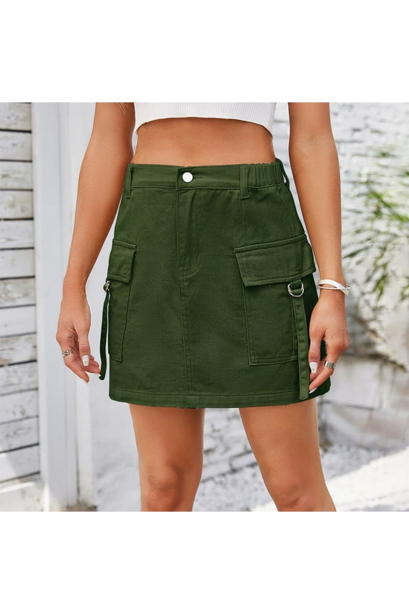 Womens Denim Skirts Jean Green Cargo Mini Skirt Short Pencil Skirts Work Skirts for Women M
