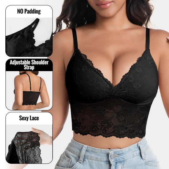 Ovbmpzd Womens Everyday Wireless Bras for Women Lace Sexy Bralette Black No Underwire Bras Push Up Outwear Cami Bras,XXL