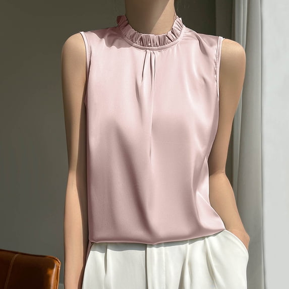 Ovbmpzd Womens Tank Top Dressy Casual Cooling Plus Size Pink High Neck Shirts Sleeveless Spring Summer Camisole Women Going Out Tops 3XL