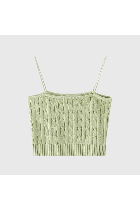 Womens Tank Tops Cable Knit Cropped Spaghetti Straps Green Camisole Sleeveless Summer Spring Shirt Holiday Womens Tops 0