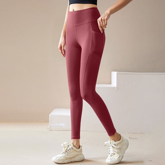 Ovbmpzd Womens Tights Tummy Control Opaque Red Yoga Pantyhose Butt Lifting Workout Pockets Leggings Tights for Women