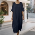 thumbnail image 1 of Ovbmpzd Wrap Dresses for Women 2026 Maxi Cotton Linen Blue Dress Short Sleeve Long Dresses Long Dresses for Women Casual L, 1 of 5