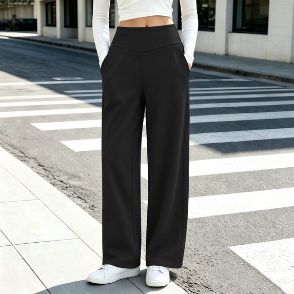 Ovbmpzd Yoga Pants for Women Ladies Petite Straight-Leg Black Leggings Casual Long Mid Waist Leggings,M