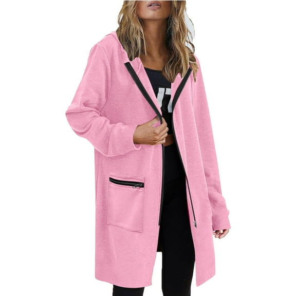 Ovbmpzd Zip Up Light Weight Jackets Womens Hooded Casual Pink Long Plain Long Sleeve Jackets with Zipper Pockets Coat for Women XXL