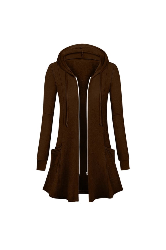 Zip Up Lightweight Jacket Women Casual Petite Brown Hooded Long Sleeve Tunic Jackets Womens Winter Coat L