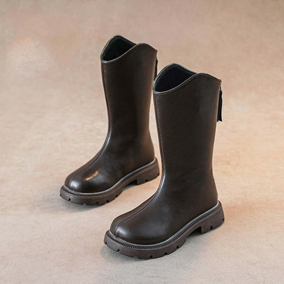 Ovbmpzd Zipper Girls Snow Boots 4.5-5 Years Non-slip Sole Brown Rubber Winter Warm Mid Calf Boots Girls Boots Size 5