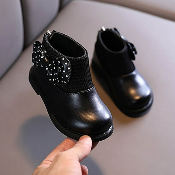 Ovbmpzd Zipper Toddler Girls Booties Little Kids Fashion Nylon Ankle Black Boots with Bow Girl's Boots Size 6