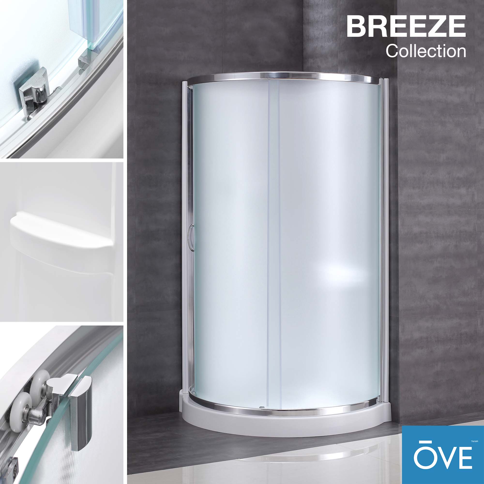Ove Decors Breeze 32 in x 32 in x 77 in H Curved Corner Shower Kit with