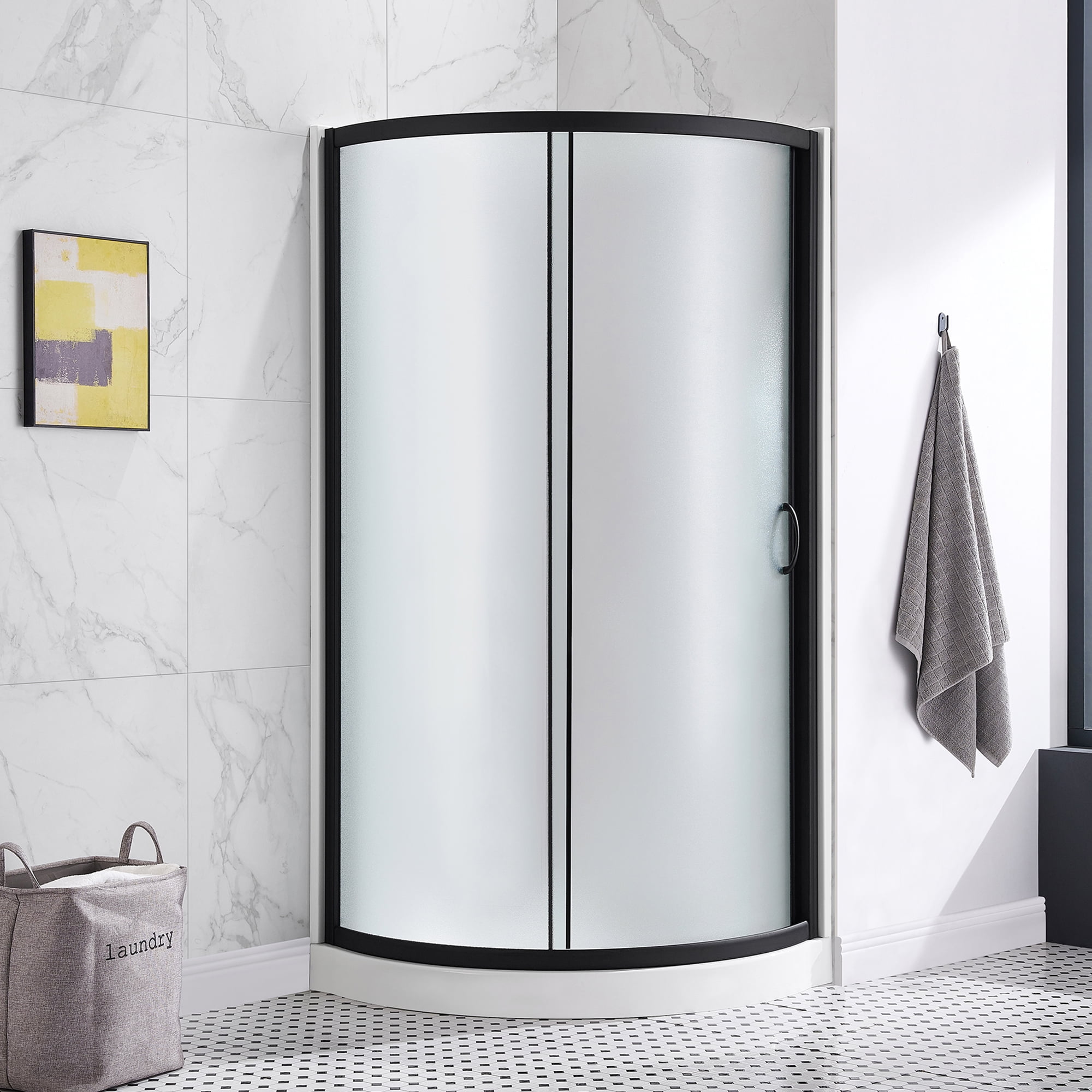 Breeze 32'' Black Corner Shower Kit with Frosted Glass