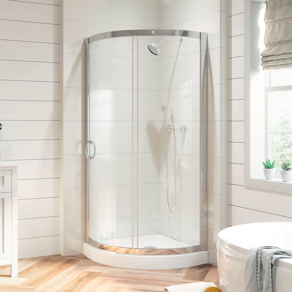 Ove Decors Breeze 32 in x 32 in x 77 in H Curved Corner Shower with Clear Glass & Shower Base and Chrome Hardware