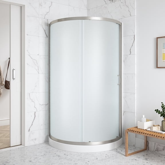 Ove Decors Breeze 36 in x 36 in x 77 in H Curved Corner Shower Kit with Frosted Glass, Walls, Base and Satin Nickel Hardware