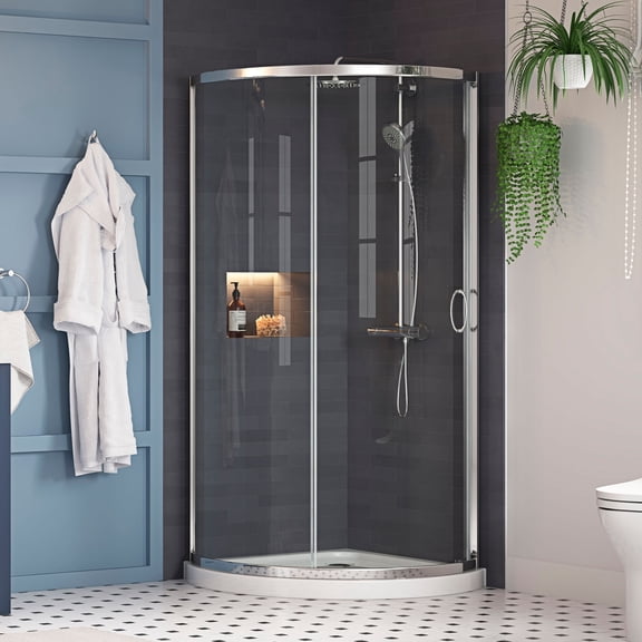 Ove Decors Breeze 38 in x 38 in x 77 in H Curved Corner Shower Door with Clear Glass & Shower Base and Chrome Hardware