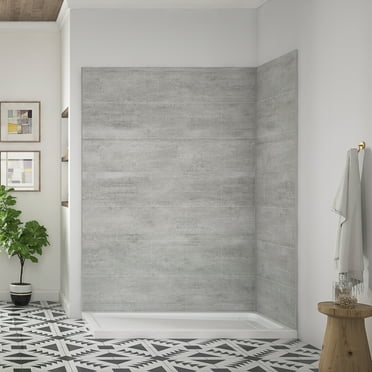 Ove Decors Misty 60 in x 32 in 4-Piece Corner Shower Surround (Back and Side Wall Panel) in Light Gray Finish
