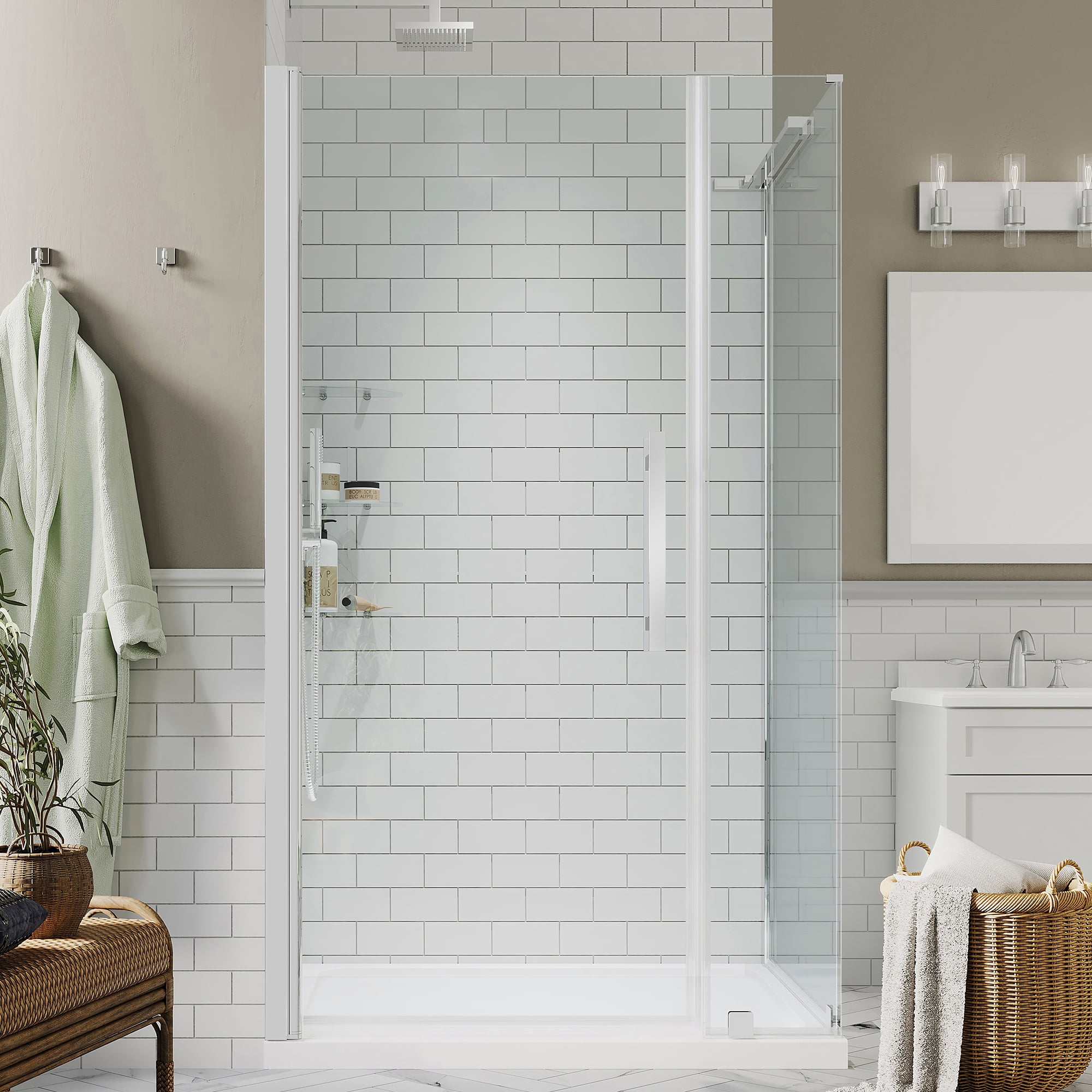 Pasadena 40'' W x 72'' H Frameless Chrome Shower Kit with Shelves
