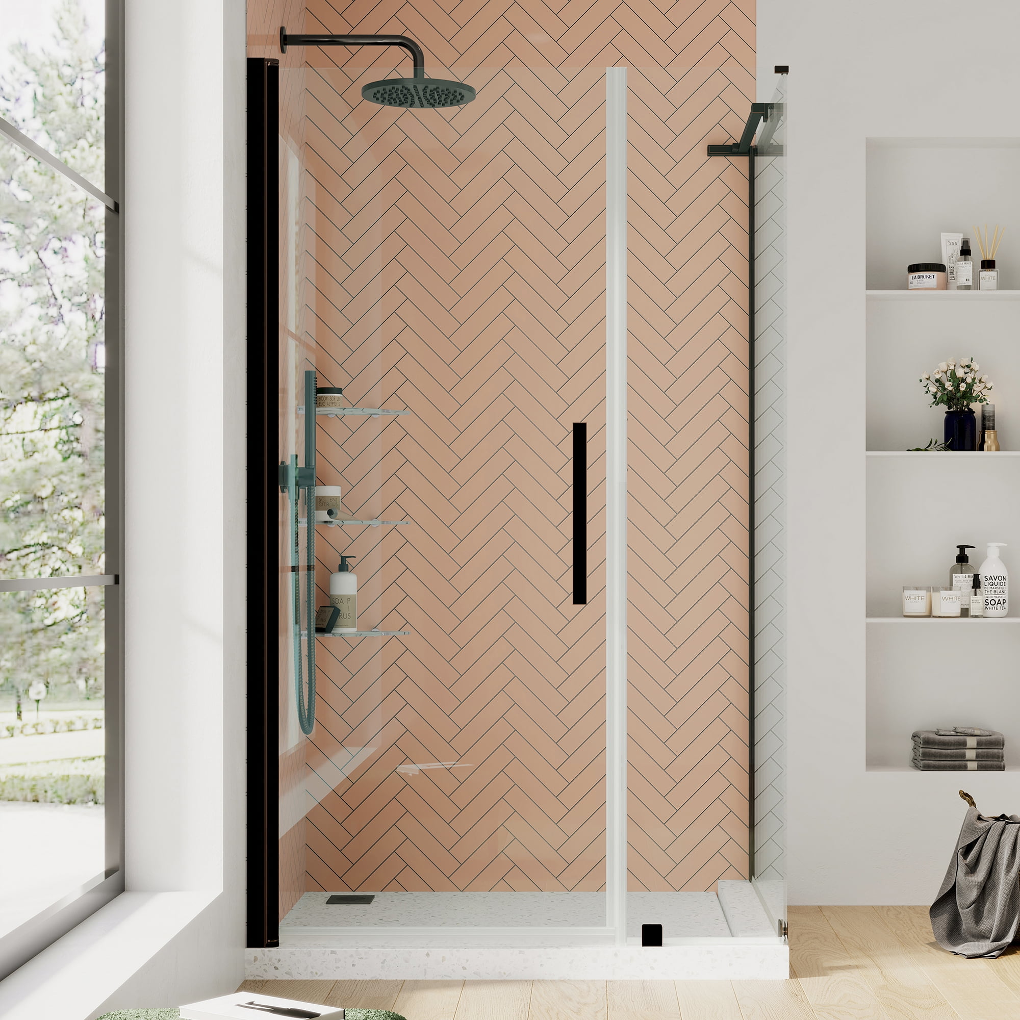 Pasadena Oil Rubbed Bronze Frameless Corner Shower Kit with Shelves