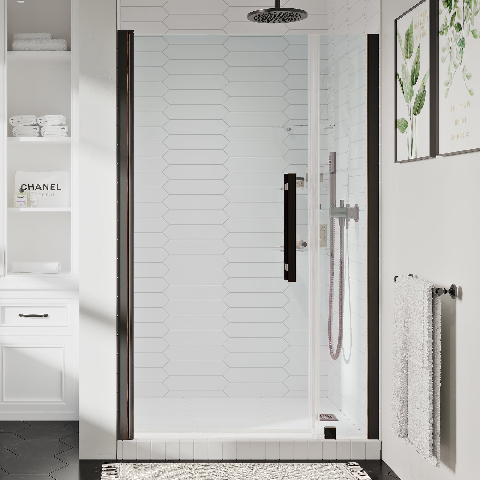 Pasadena 43" Oil Rubbed Bronze Frameless Shower Kit with Glass Shelves