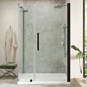 Ove Decors Pasadena 48in. L x 36in. W x 72in. H Corner Shower Kit w/Pivot Frameless Shower Door in Black w/Shelves and Shower Pan