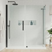 Ove Decors Pasadena 60 in. L x 32 in. W x 72 in. H Corner Shower Kit with Pivot Frameless Shower Door in Black and Shower Pan
