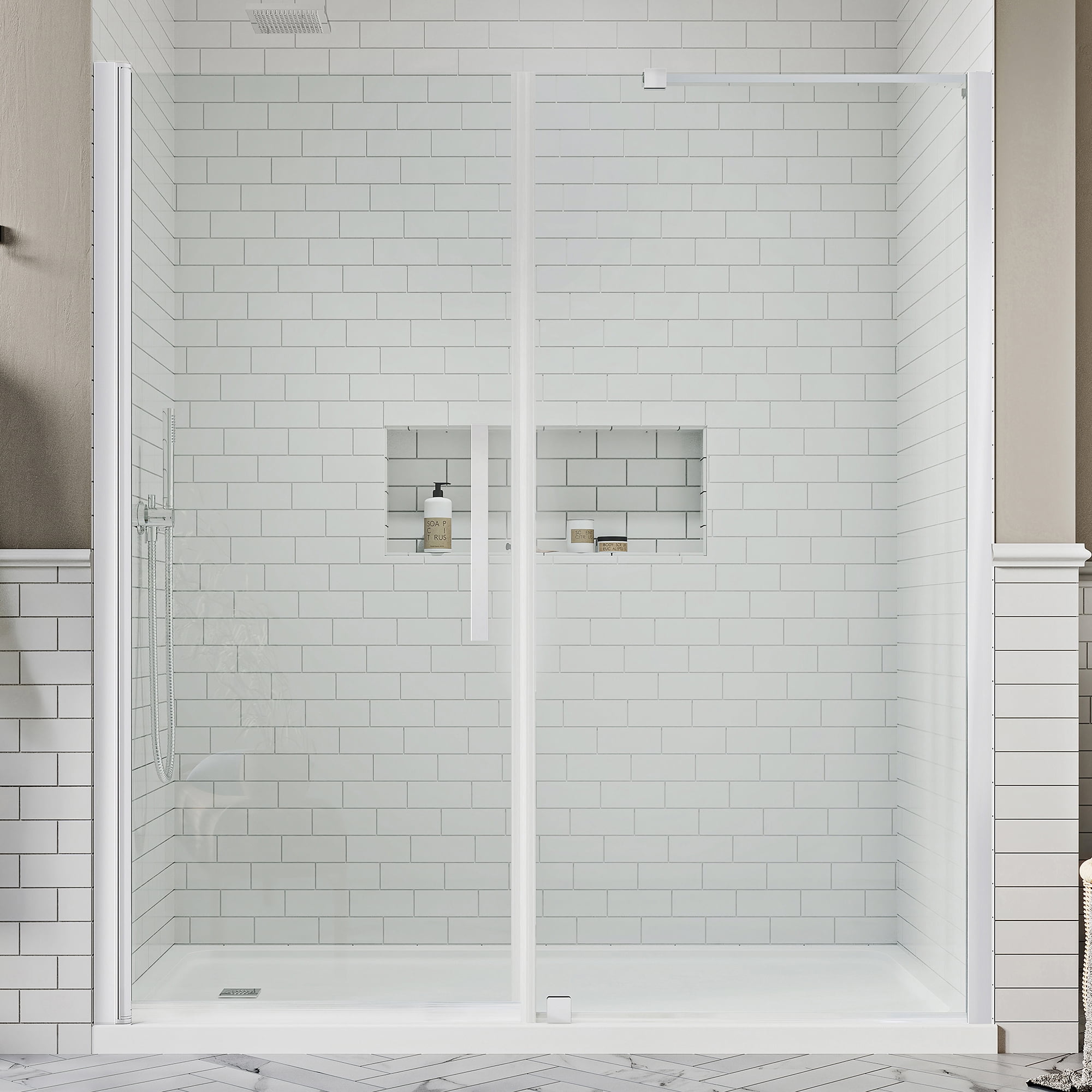 Pasadena 60'' W 72'' H Frameless Chrome Shower Kit with Acrylic Base