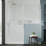 Ove Decors Pasadena 64-1/2 in. W x 72 in. H Rectangular Corner Enclosure with Frameless Pivot Door in SN with Buttress Panels