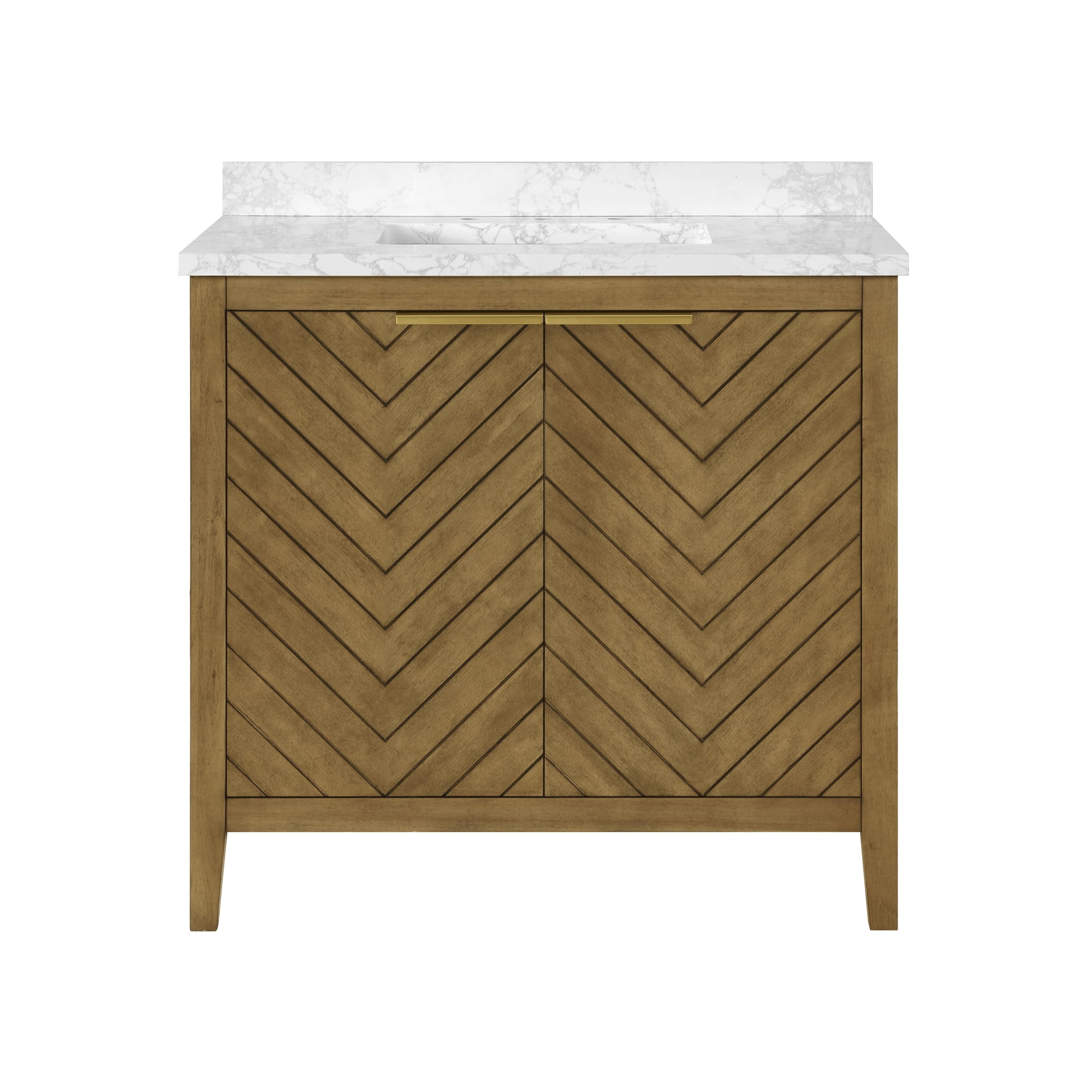 36 in. Almond Latte Single Sink Bathroom Vanity with Marble Top