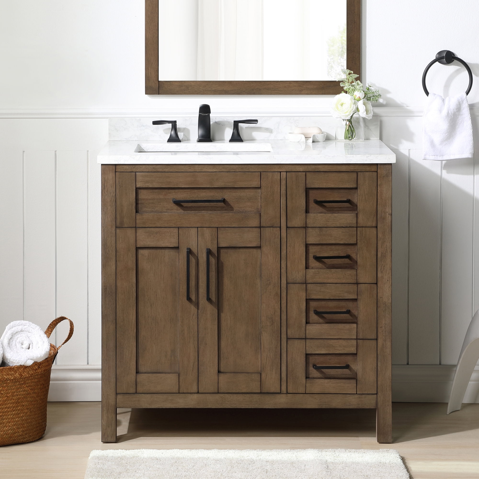 Almond Latte Freestanding Bathroom Vanity with Marble Top