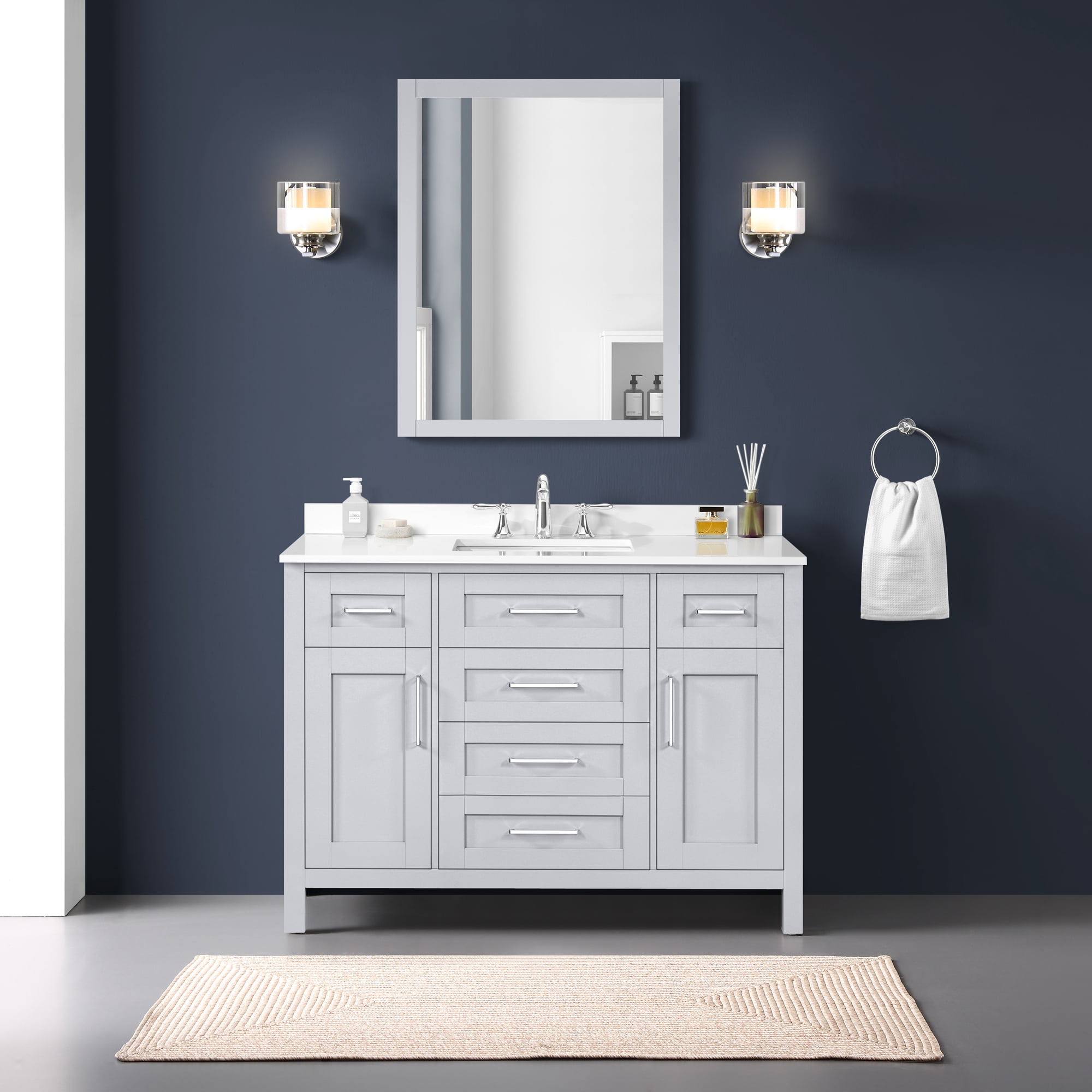 Ove Decors Tahoe 48 W x 21" D Freestanding Bathroom Vanity with Sink and Mirror, Dove Gray