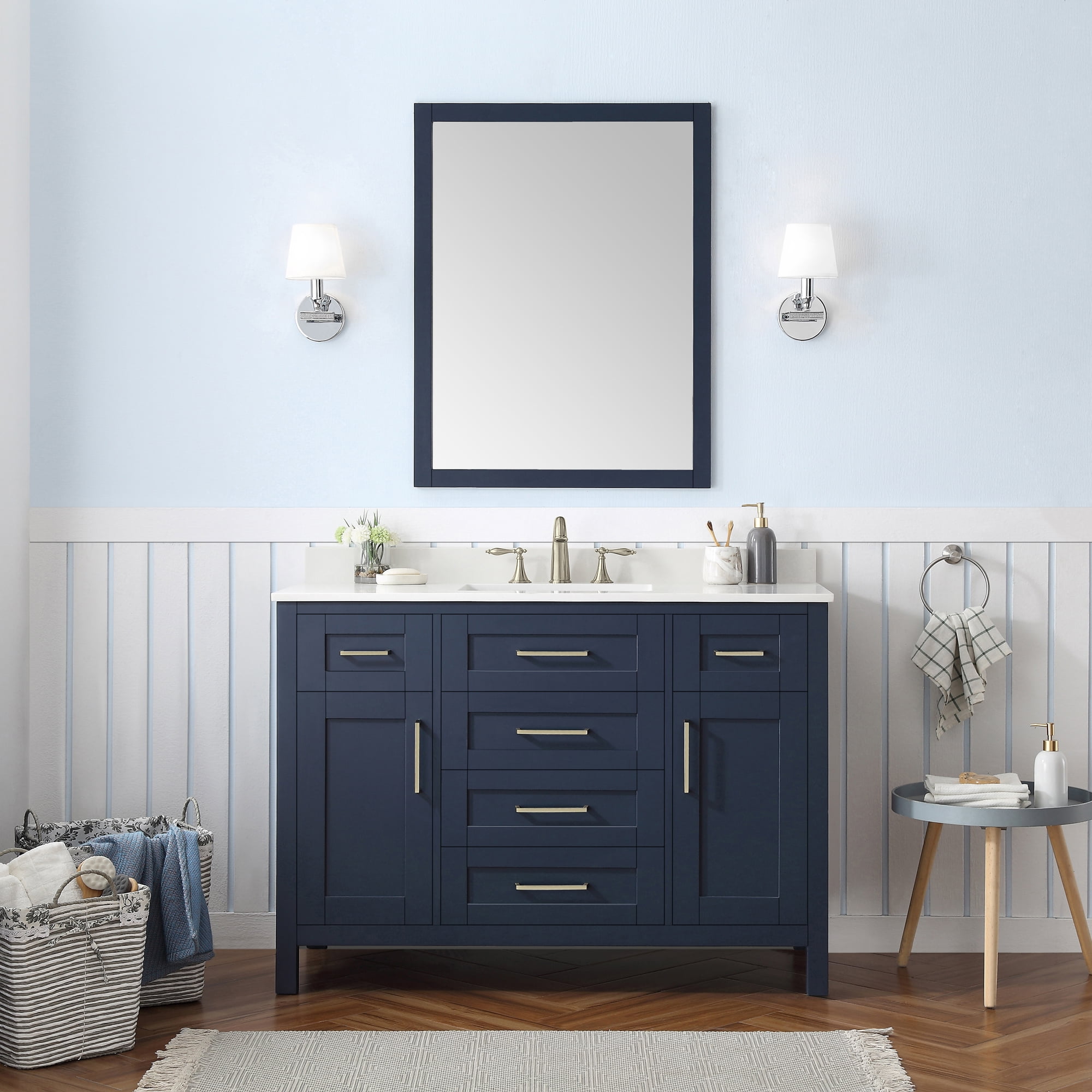 Ove Decors Tahoe 48 in W x 21 in D Midnight Blue Bathroom Vanity with ...