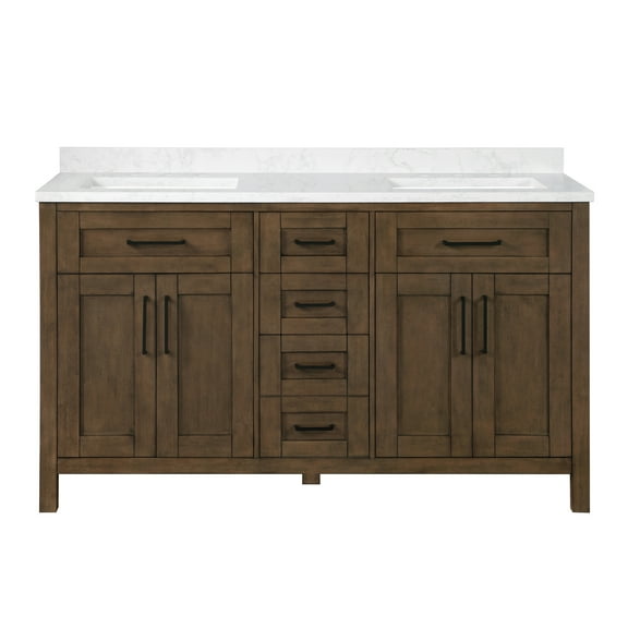 Ove Decors Tahoe 60 W x 21" D Freestanding Bathroom Vanity with Double Sink, Almond Latte