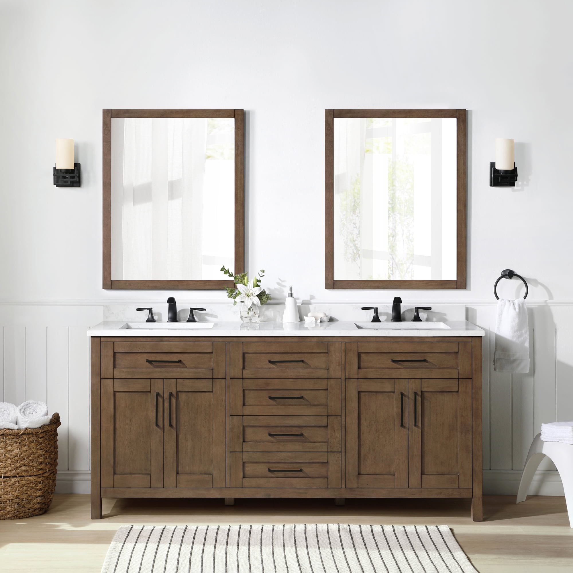 Almond Latte 72" Double Sink Freestanding Bathroom Vanity