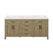 Ove Decors Tahoe 72 in. VII Double Sink Bathroom Vanity with Black Hardware and Water Oak Finish