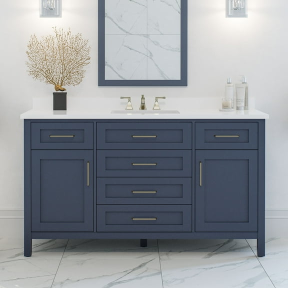 Ove Decors Tahoe II 60 W x 21" D Freestanding Bathroom Vanity with Single Sink, Midnight Blue
