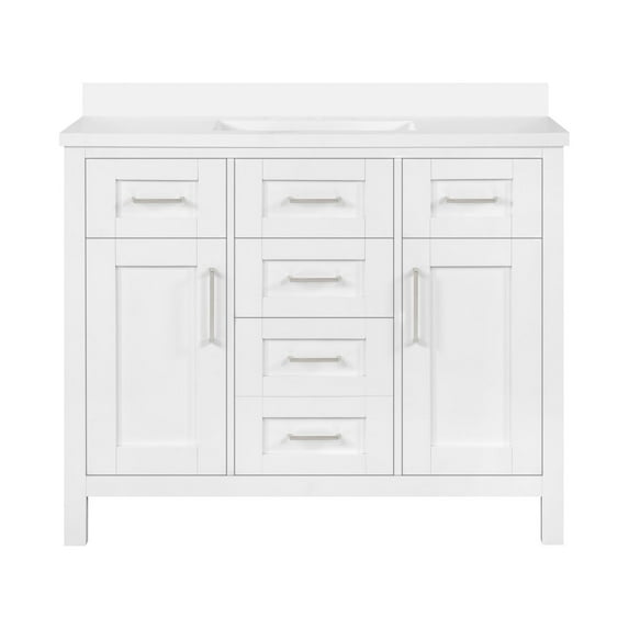 Ove Decors Tahoe III 42 in W x 21 in D Pure White Single Sink Bathroom Vanity with Engineered Marble Countertop and Mirror