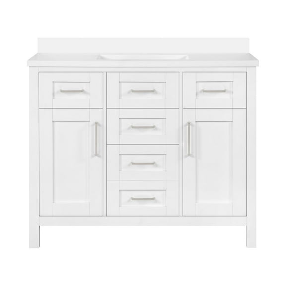 Ove Decors Tahoe III 42 in W x 21 in D Pure White Single Sink Bathroom Vanity with Engineered Marble Countertop and Mirror