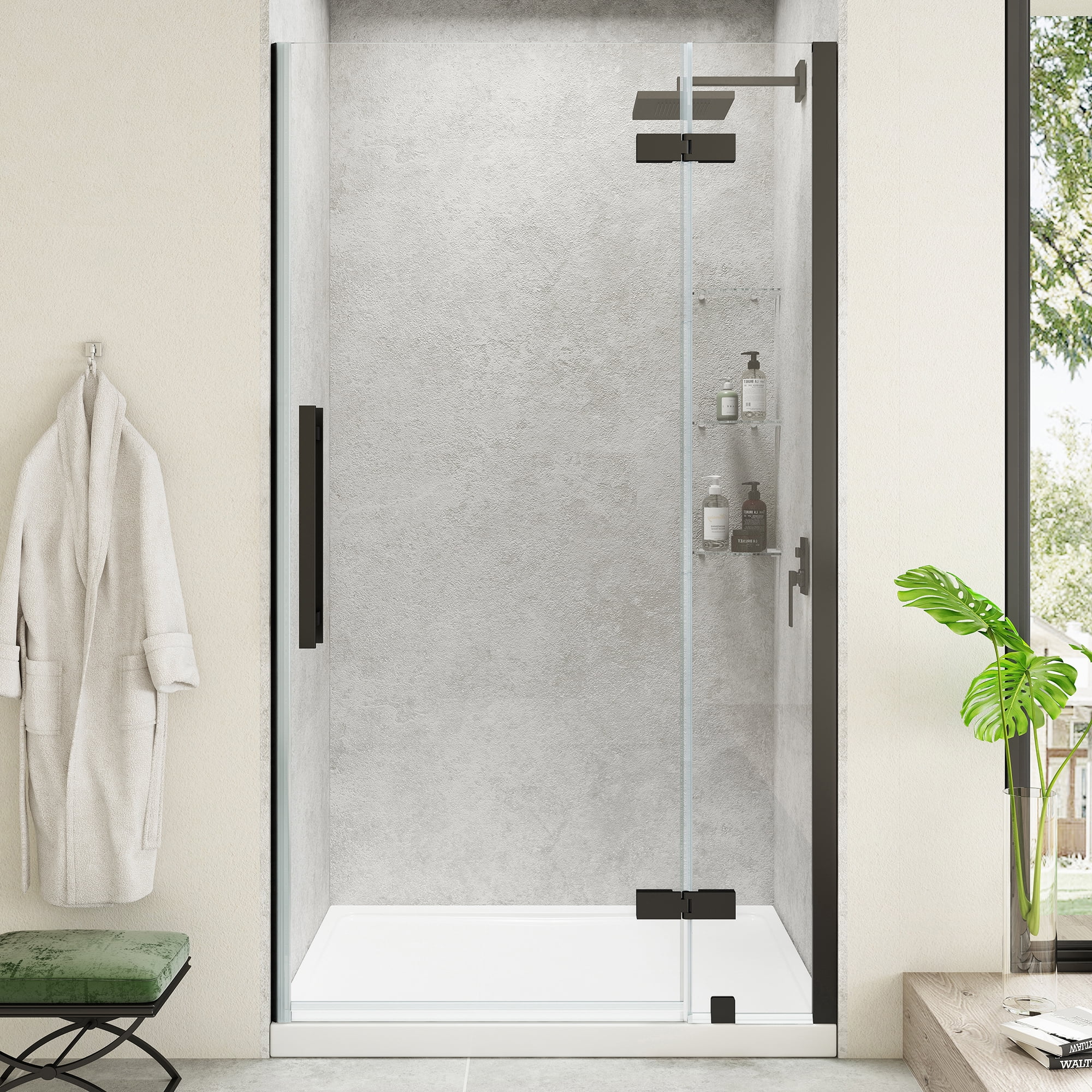 Tampa 38'' Black Frameless Rectangle Shower Kit with Shelves