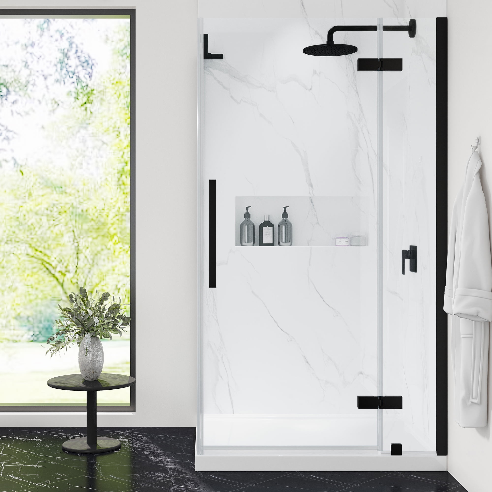 Tampa Black Frameless Corner Shower Kit with Acrylic Base