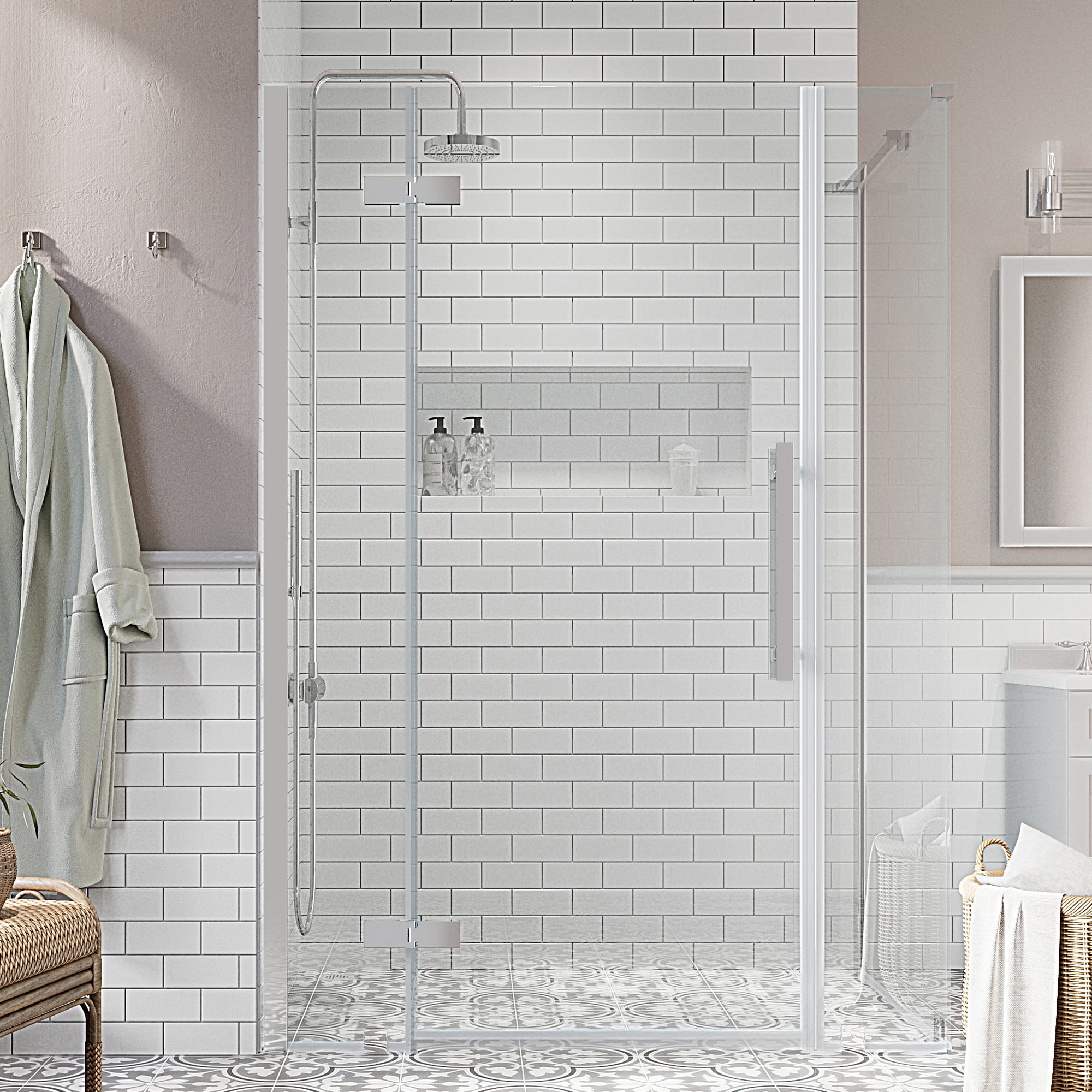 Tampa 42'' W x 72'' H Frameless Chrome Shower Kit