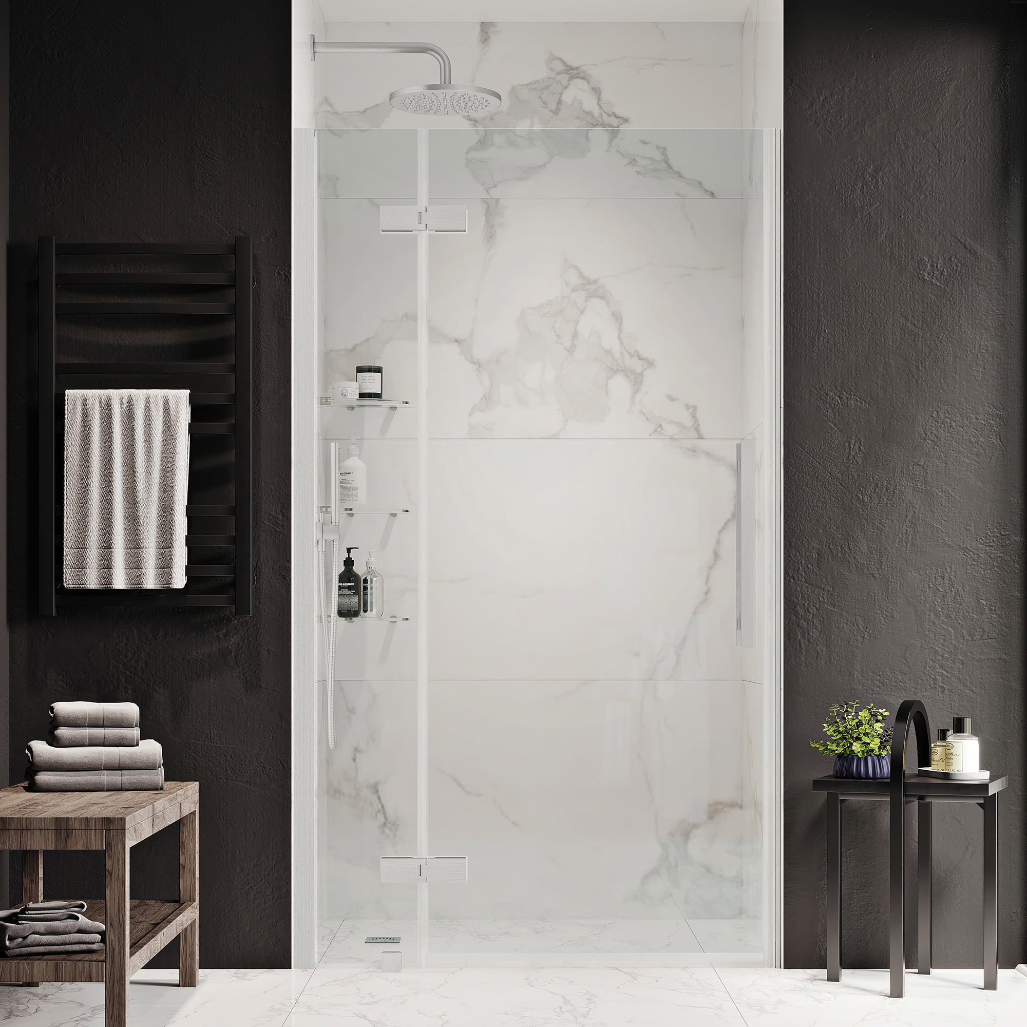 Endless Tampa 43" Satin Nickel Frameless Shower Kit with Tempered Glass Panels