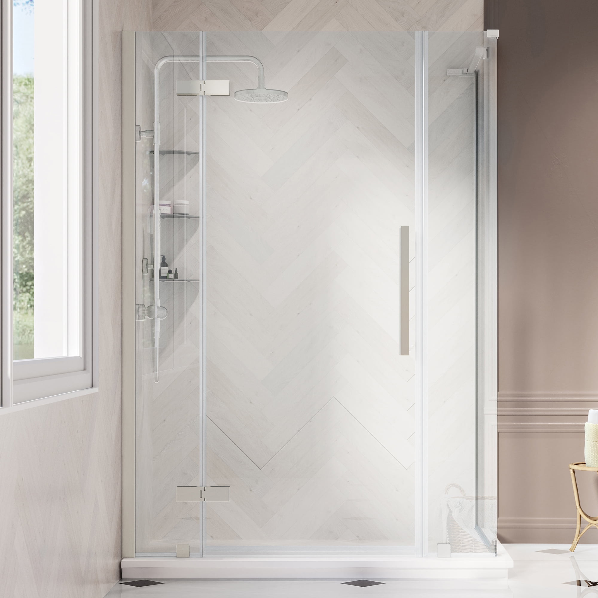 Satin Nickel 72" Frameless Corner Shower Kit with Glass Panels