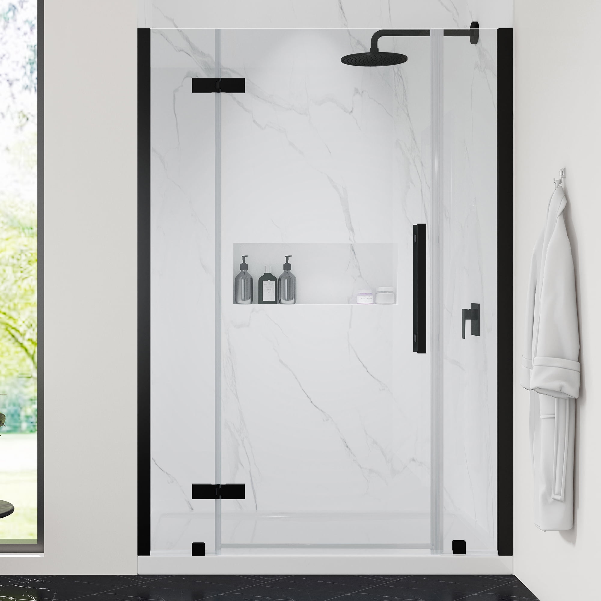 Tampa 48" Black Frameless Alcove Shower Kit with Acrylic Base