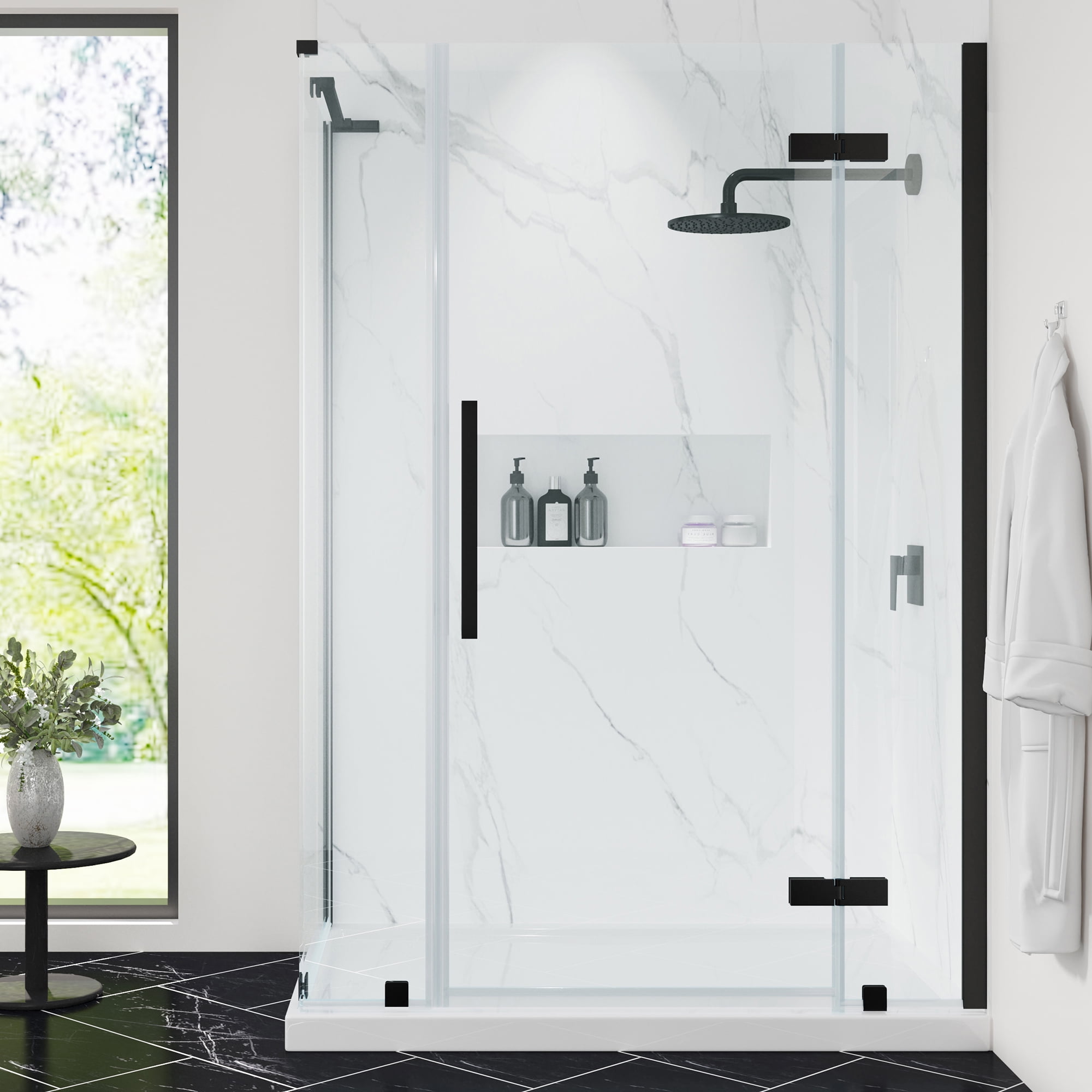 Tampa Black 48" x 36" Frameless Corner Shower Kit with Acrylic Base