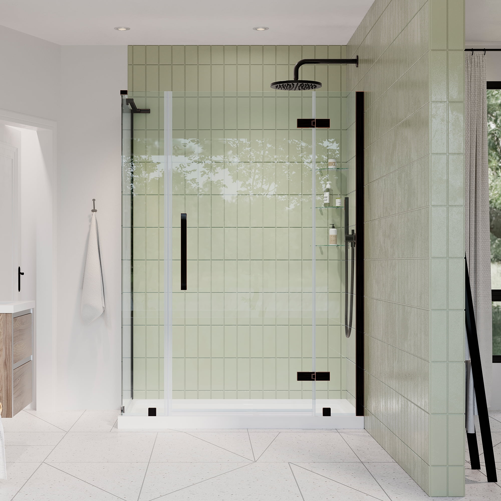 Tampa 48" Frameless Corner Shower Kit with Oil Rubbed Bronze Finish