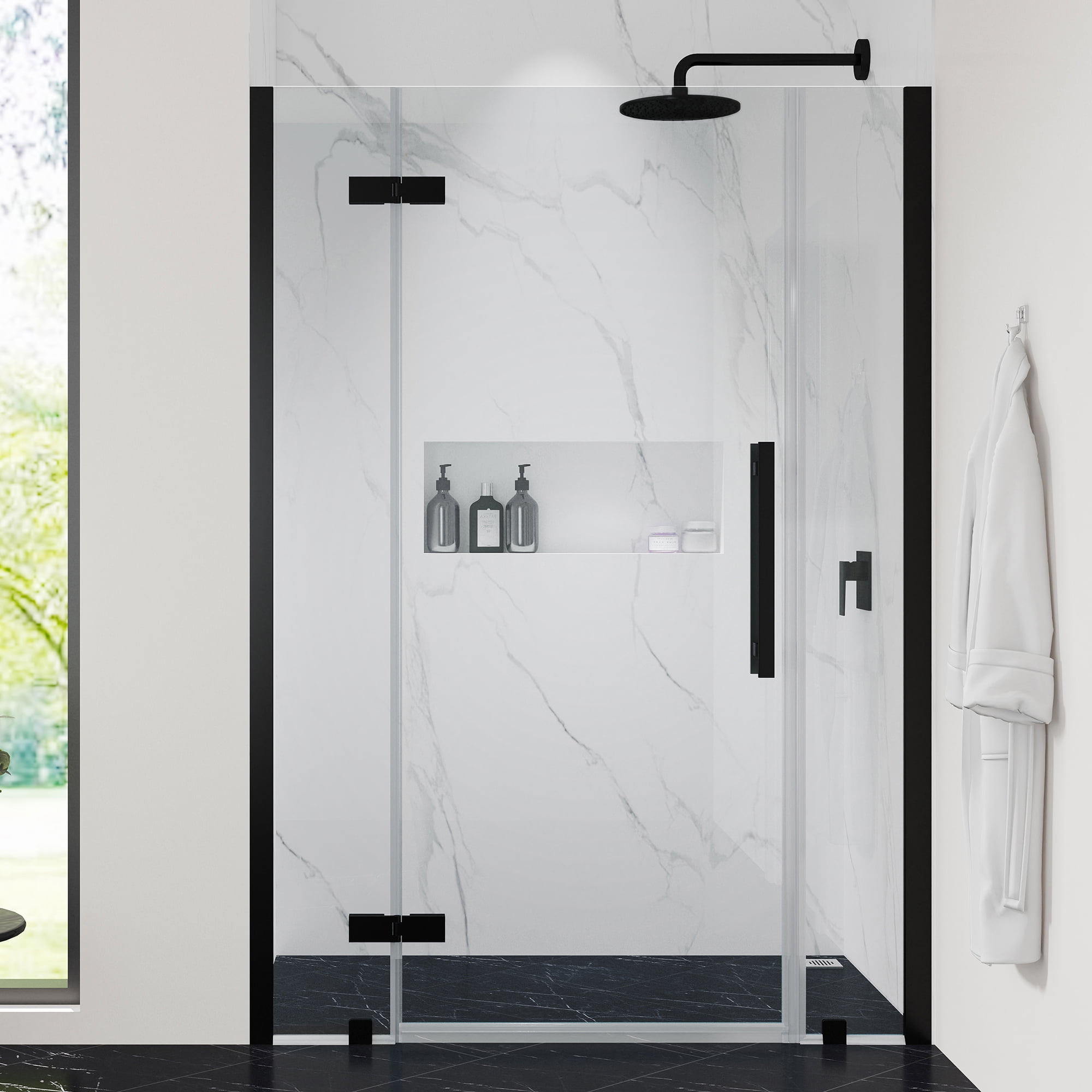 Ove Decors Tampa 52-1/16 in. W x 72 in. H Alcove Hinge Frameless Shower Door in Black