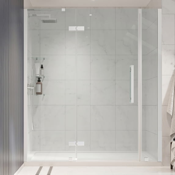 Ove Decors Tampa 60 in. L x 34 in. W x 72 in. H Alcove Shower Kit with Pivot Frameless Shower Door in Chrome and Shower Pan