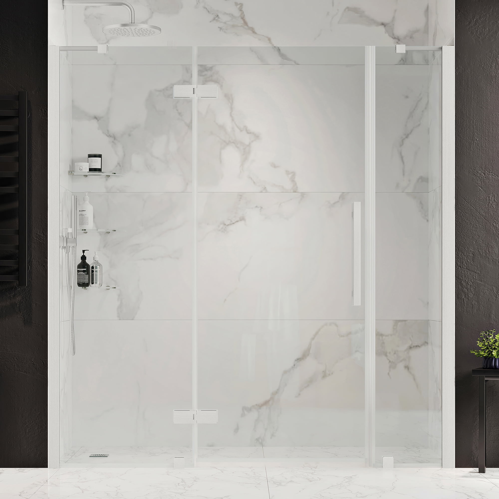 Tampa 64" x 72" Frameless Satin Nickel Shower Kit with Glass Panels