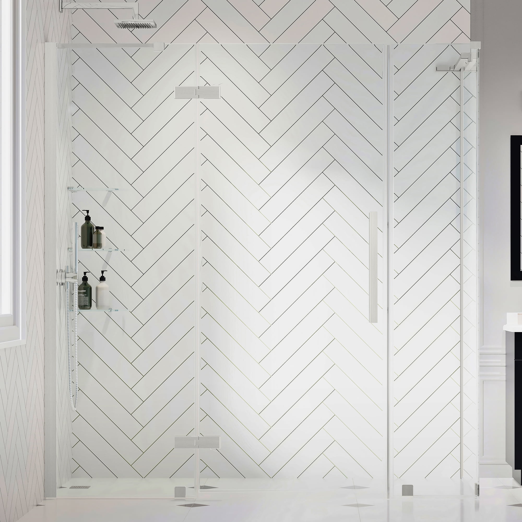 Tampa Frameless Glass Corner Shower Enclosure with Satin Nickel Finish